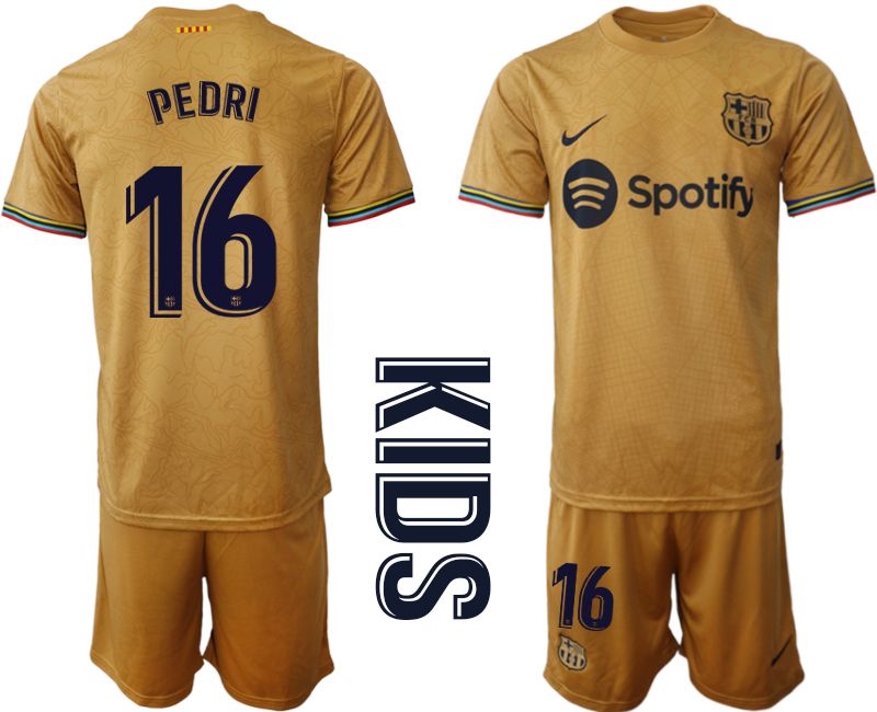 Youth 2022-2023 Club Barcelona away yellow #16 Soccer Jersey->youth soccer jersey->Youth Jersey